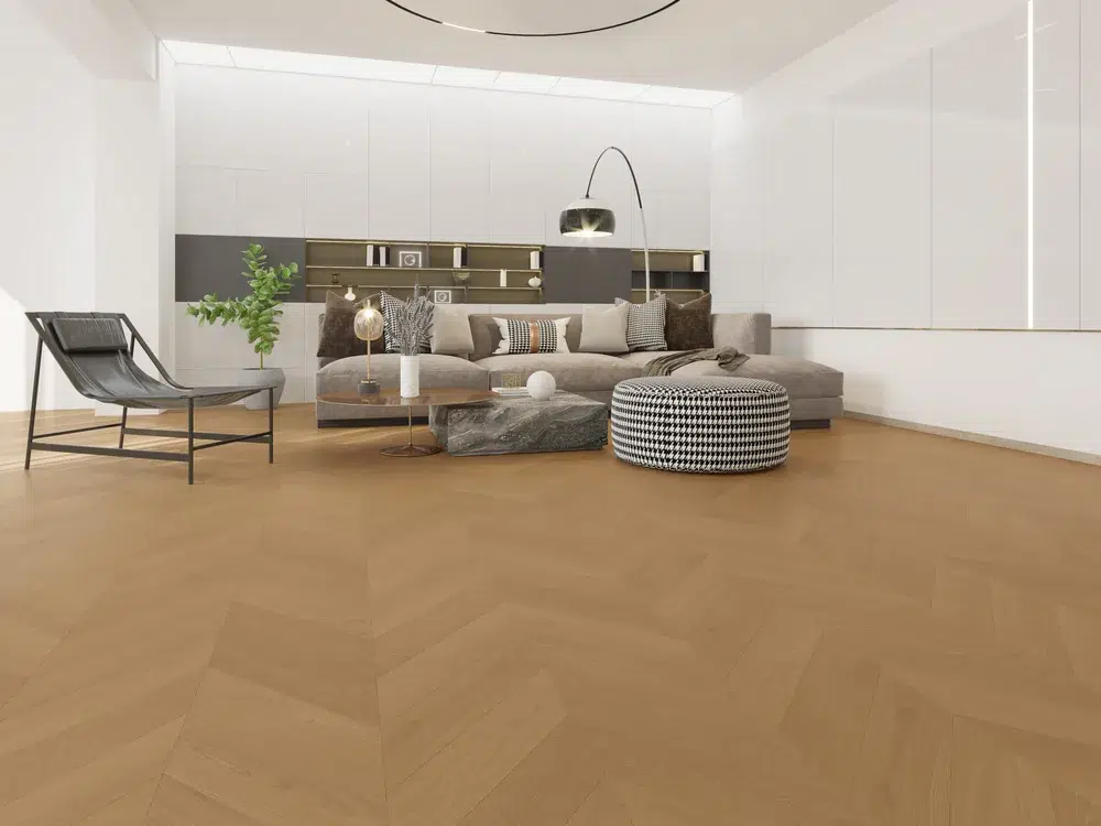 iDesign Chevron Floors 3 Light Neutral chevron engineered oak flooring in a modern living room